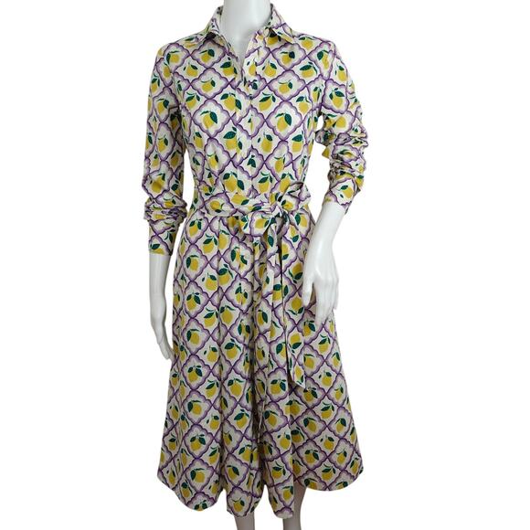 Boden Amy Lavender Lemon Grove Midi Shirt Dress Size 2 Petite Cotton Button Up - Picture 2 of 14